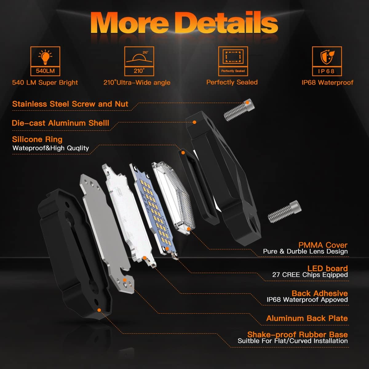 4Pods LED Rock Lights Kit with Switch Wire Harness L612