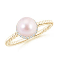 14K Yellow Gold Akoya Cultured Pearl & Diamond Halo Ring I407124
