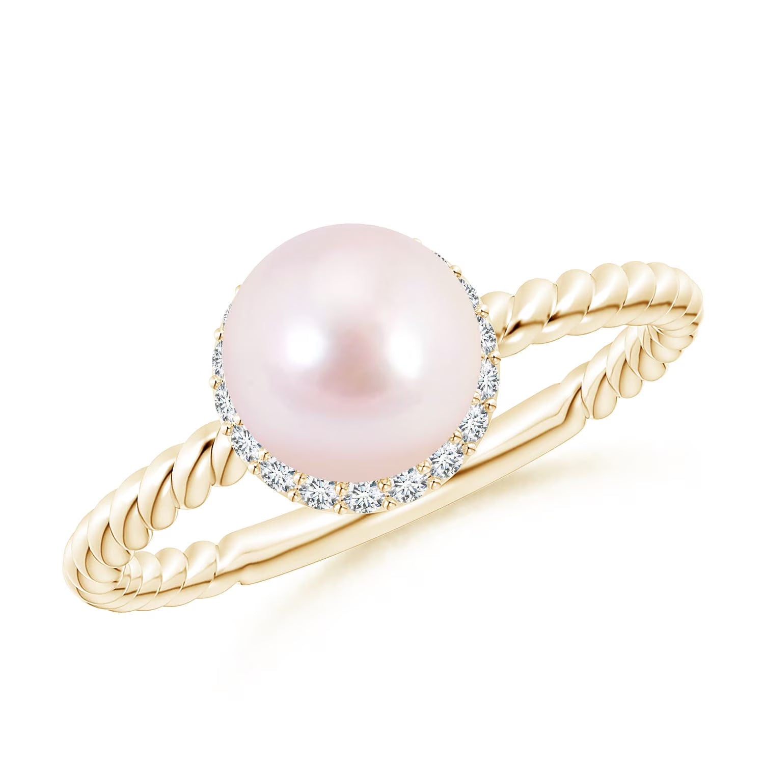 14K Yellow Gold Akoya Cultured Pearl & Diamond Halo Ring I407124
