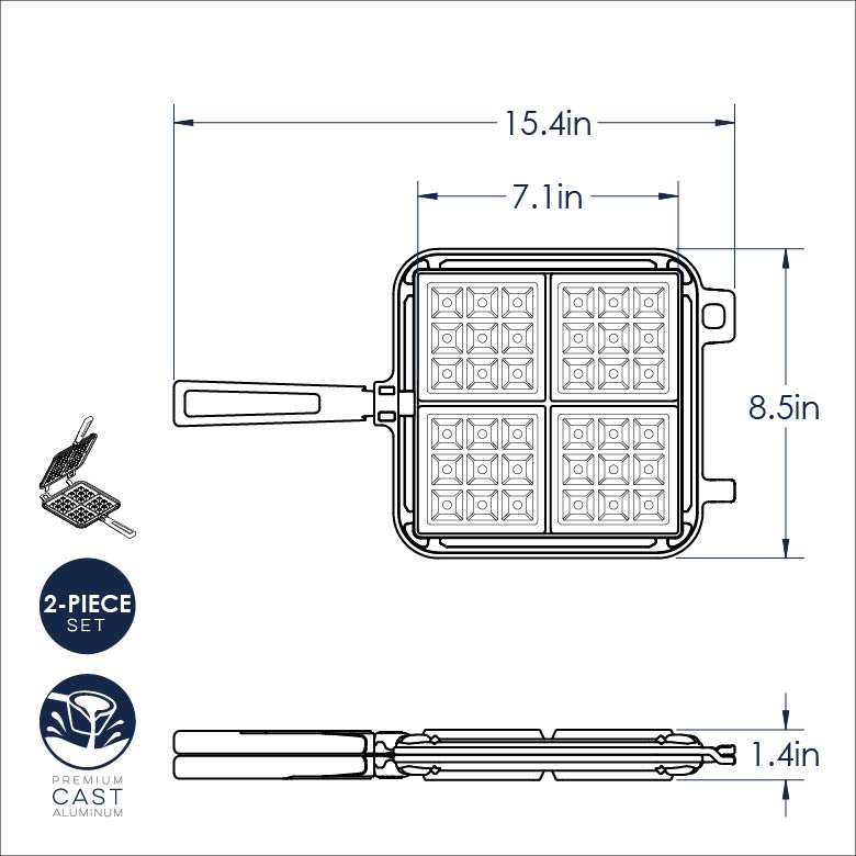 Cast Aluminum Stovetop Belgian Waffler H967