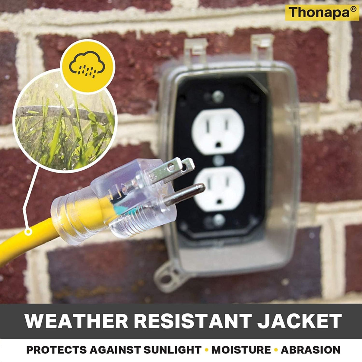 14/3 Heavy Duty Lighted Outdoor Extension Cord Yellow 3 Prong Grounded Plug 100 Ft SJTW Z7820