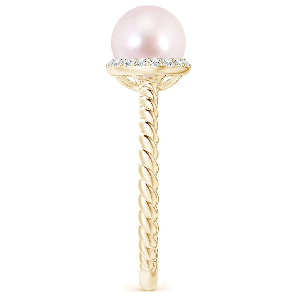 14K Yellow Gold Akoya Cultured Pearl & Diamond Halo Ring I407124