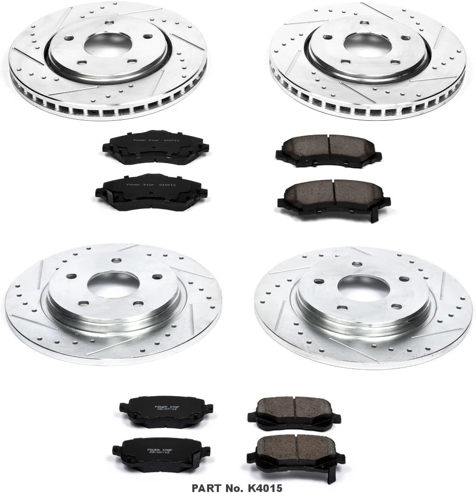Front and Rear Z23 Carbon Fiber Brake Pads with Drilled & Slotted Brake Rotors Kit Q279010