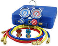 A/C Manifold Gauge Set R134a Refrigeration Kit Brass 4FT w/Case, 1/4 SAE Fittings B13036