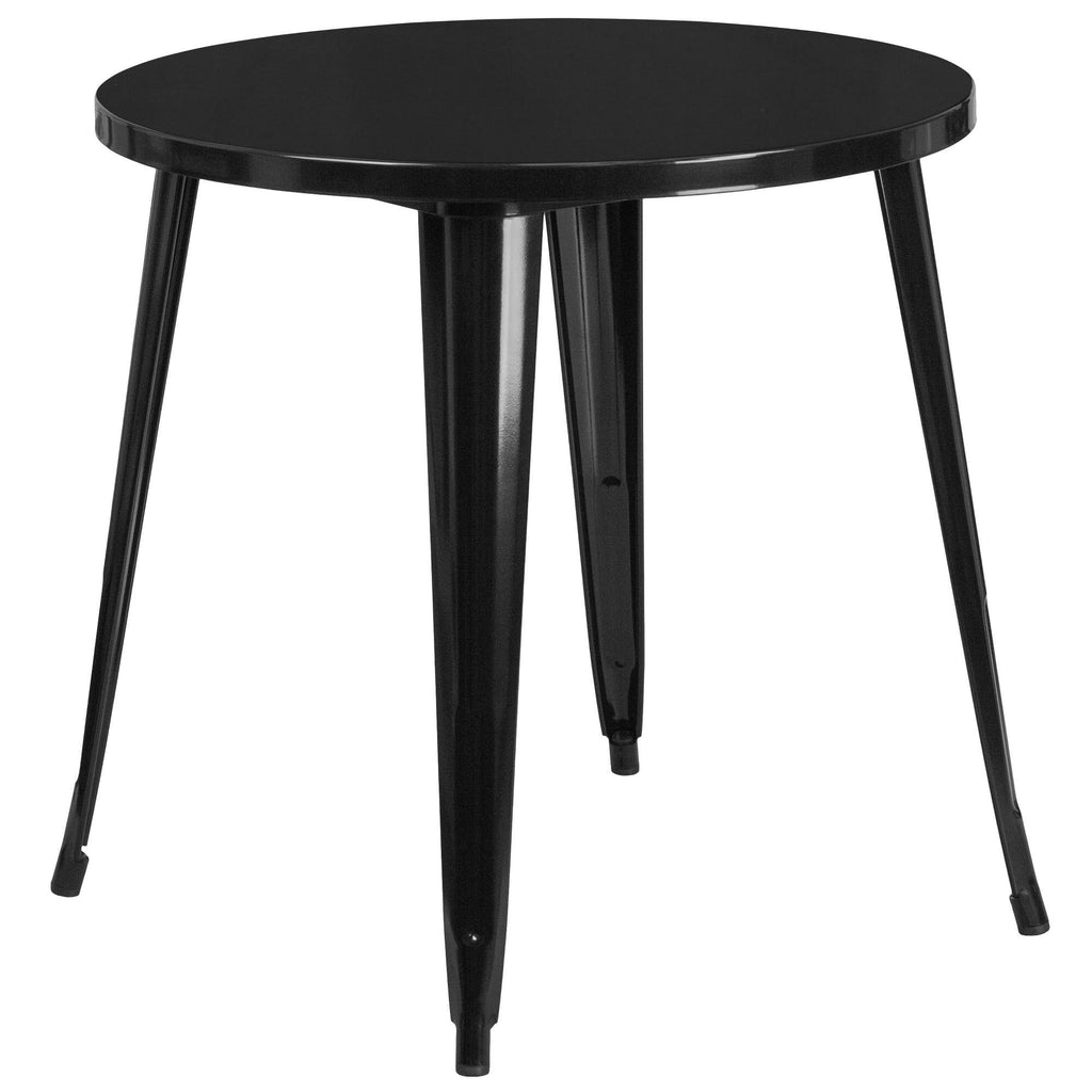 Black Round Metal Table Set with 4 Cafe Chairs D84420