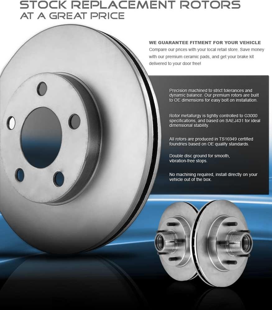 Premium OE 5 Lug Brake Disc Rotors + Ceramic Brake Pads + Clips D36704