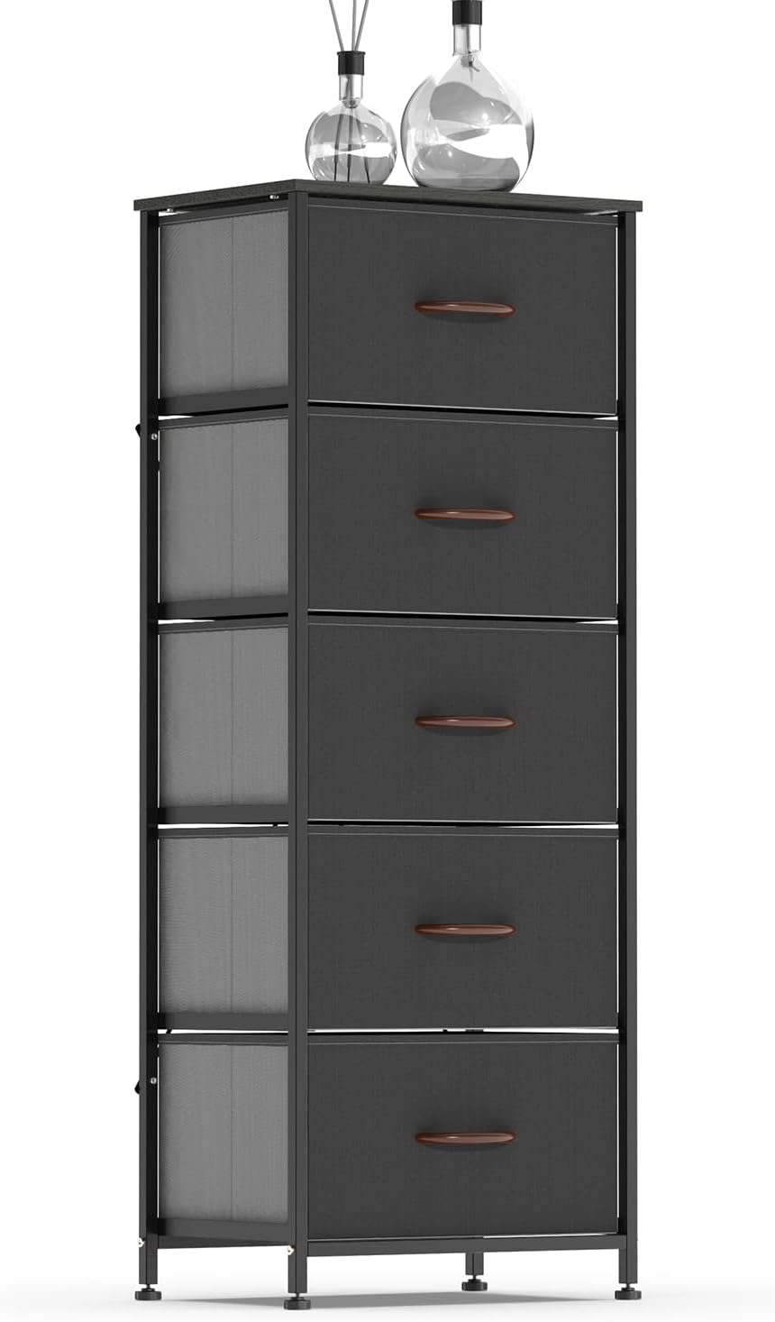 Dark Gray 5 Drawer Fabric Dresser Tower P43570