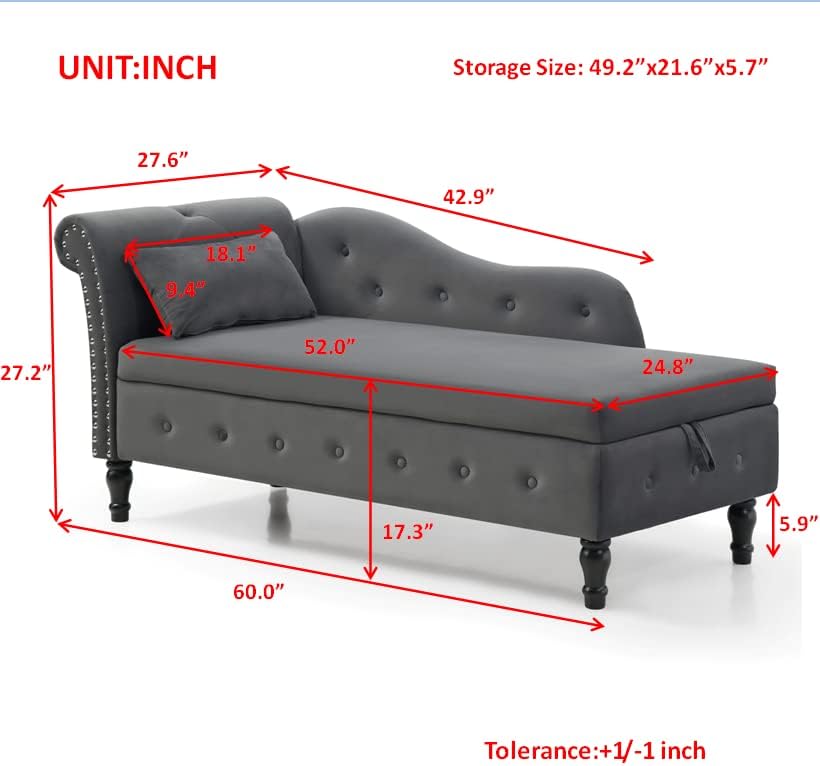 Orange Upholstered Chaise Lounge Chair with Pillow Solid Wood U532190