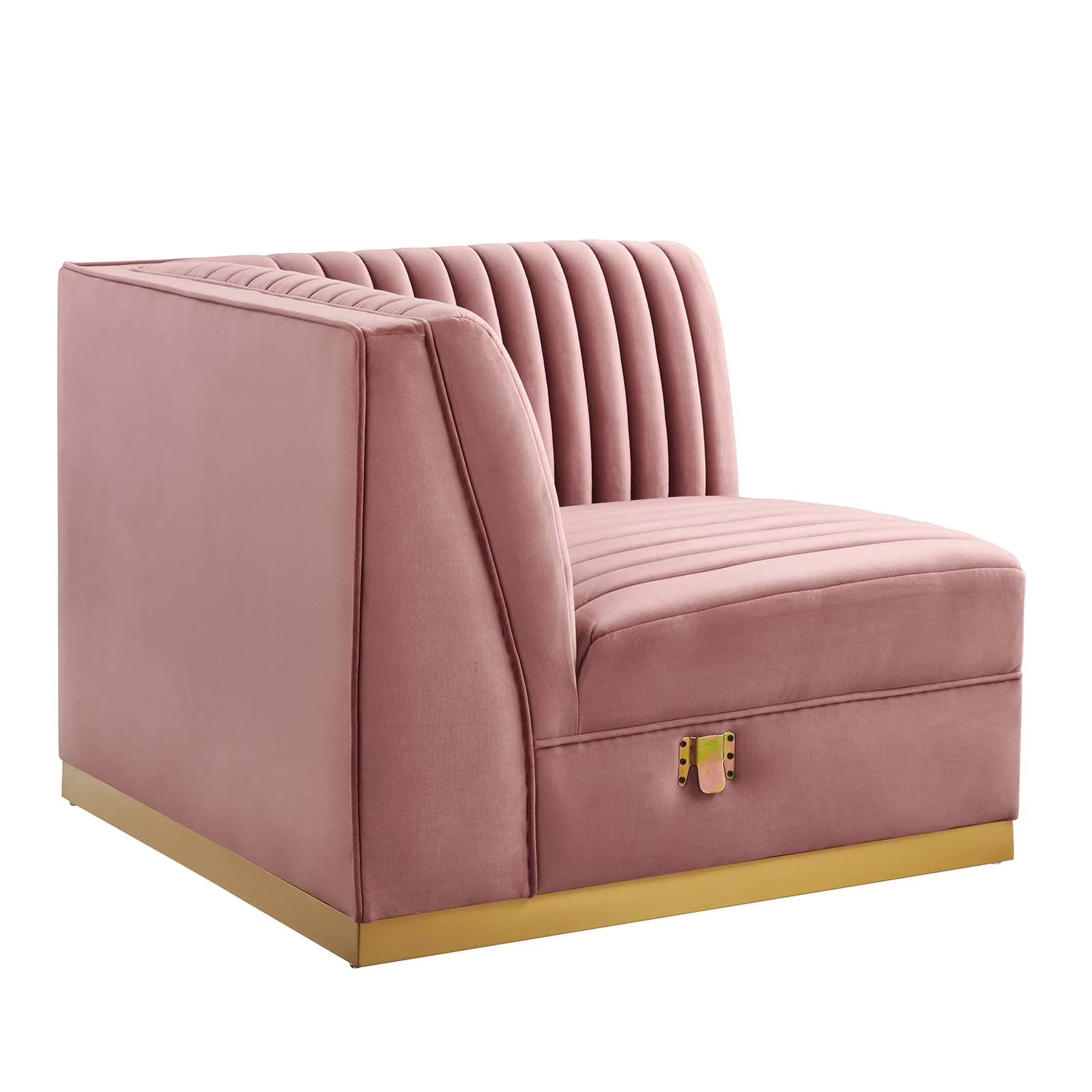 Dusty Rose Velvet and Stainless Steel Right Corner Chair Z282