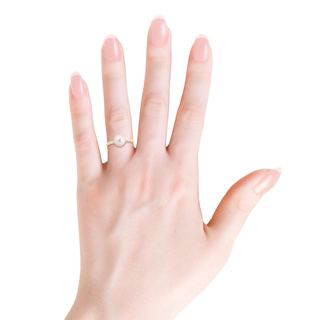 14K Yellow Gold Akoya Cultured Pearl & Diamond Halo Ring I407124