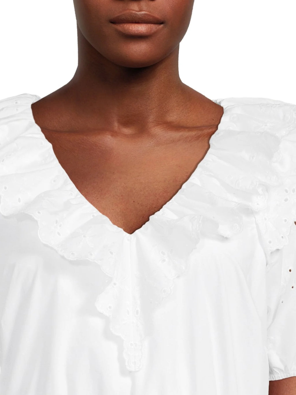 Women's Eyelet Ruffle Midi Dress with Short Sleeves K111750