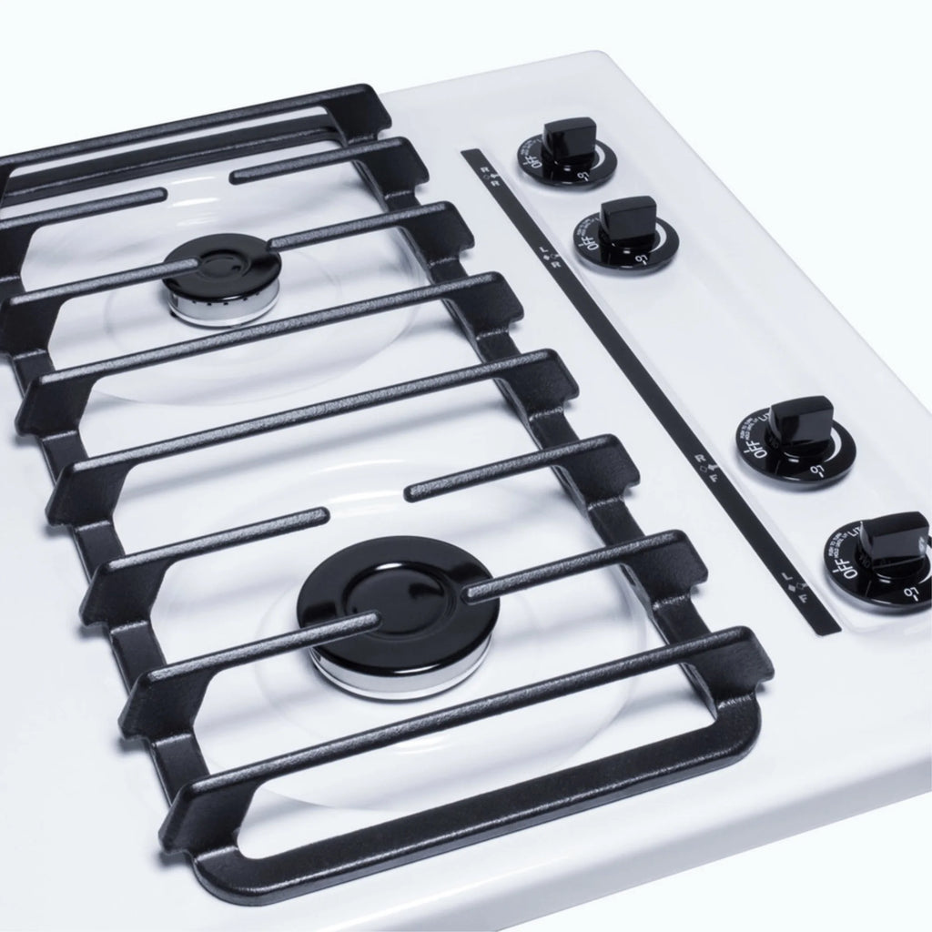 24" Gas Cooktop with Four Sealed Burners, White Porcelain Surface, Cast Iron Grates I65466