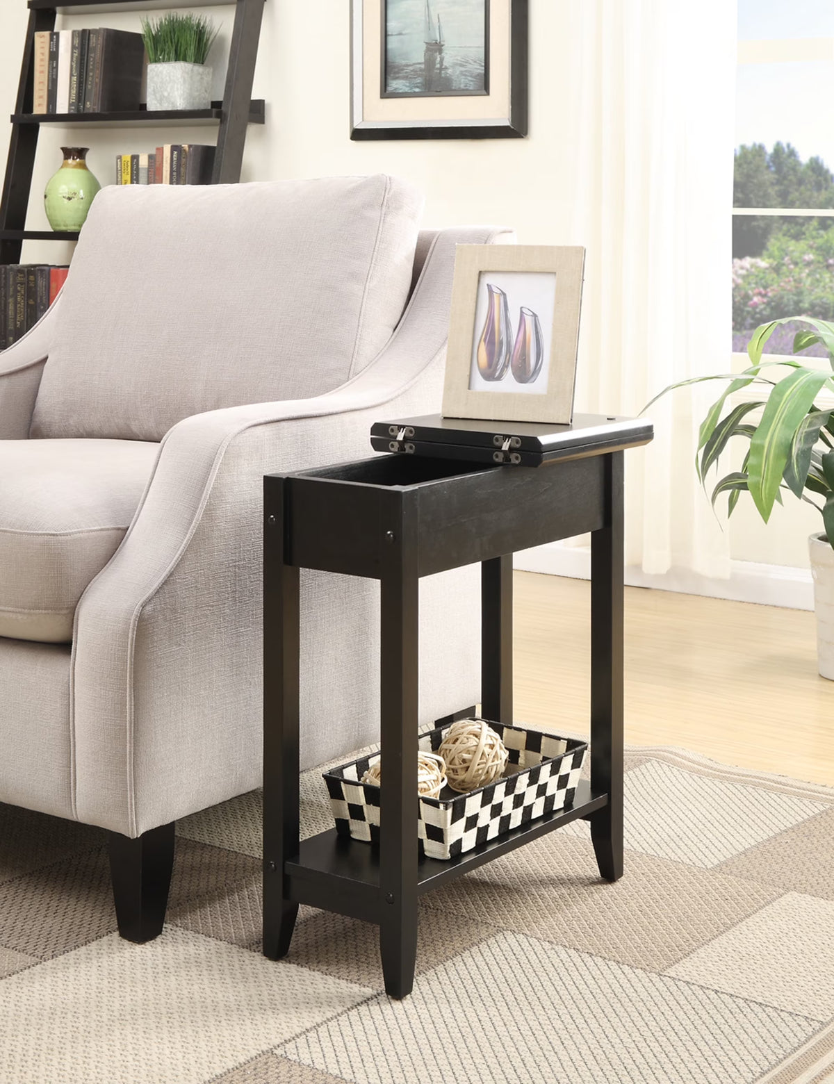 Black Flip Top End Table with Shelf S93131