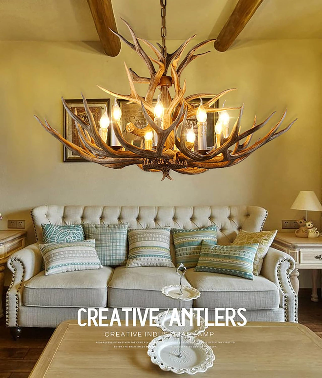 Antler Chandelier 8 Light Rustic Resin Deer Horn Pendant Light D492