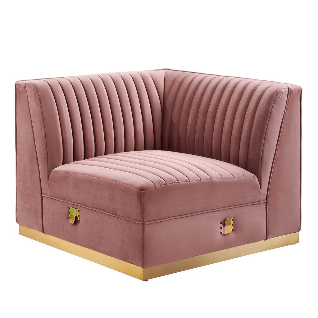 Dusty Rose Velvet and Stainless Steel Right Corner Chair Z282
