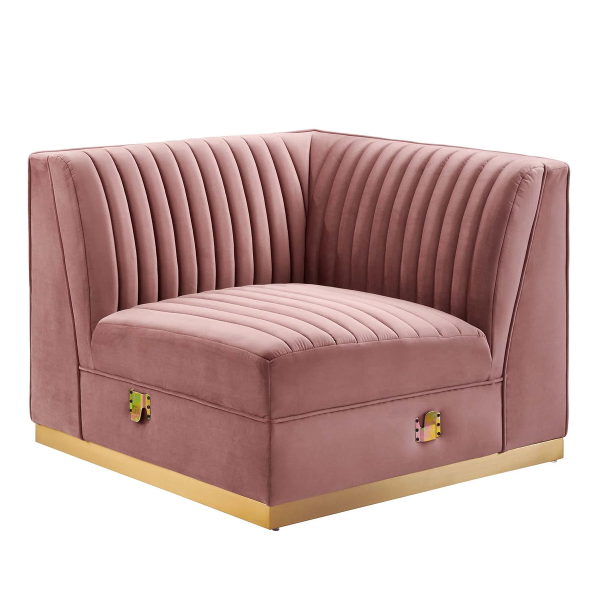 Dusty Rose Velvet and Stainless Steel Right Corner Chair Z282
