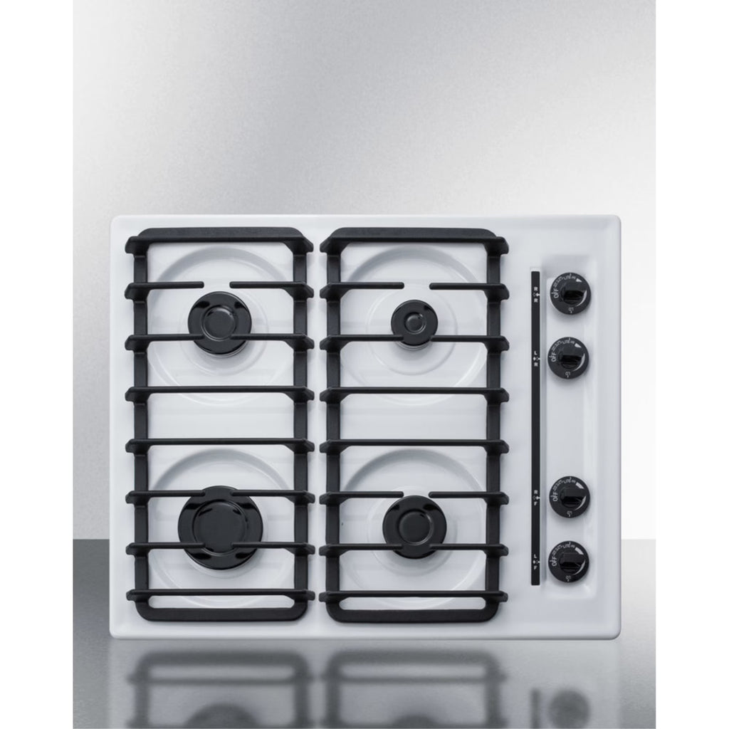 24" Gas Cooktop with Four Sealed Burners, White Porcelain Surface, Cast Iron Grates I65466