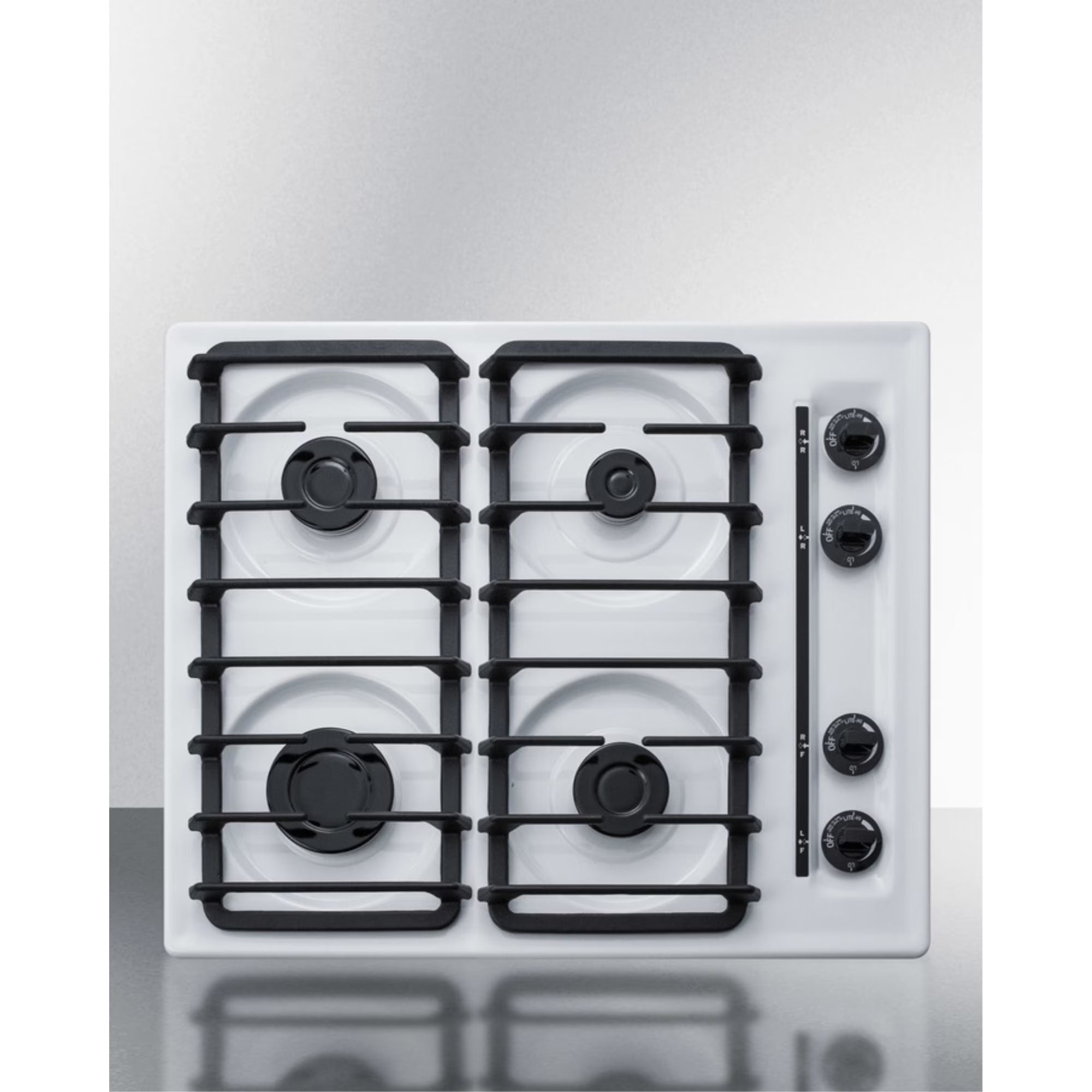 24" Gas Cooktop with Four Sealed Burners, White Porcelain Surface, Cast Iron Grates I65466
