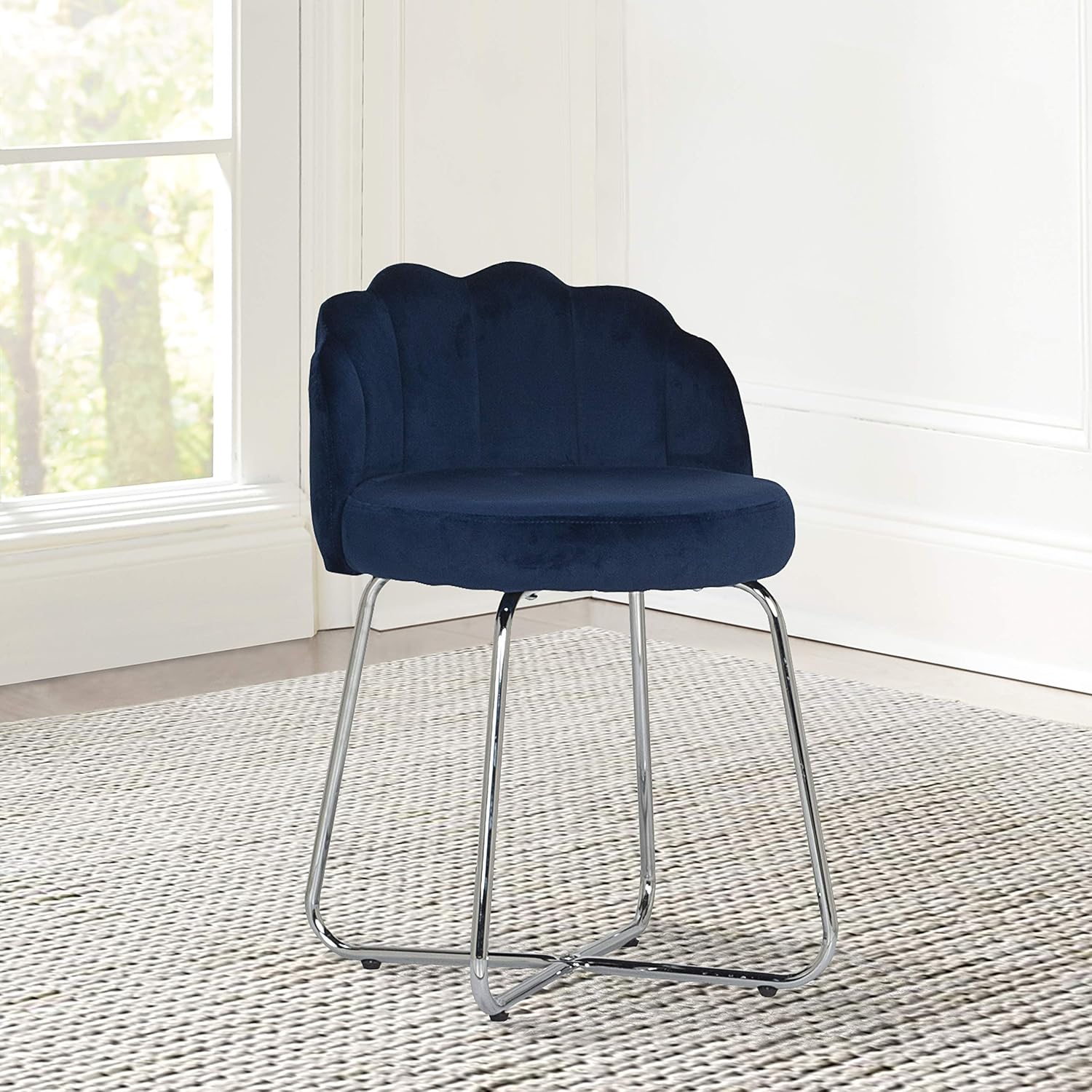 Dark Blue Metal Vanity Stool V1650