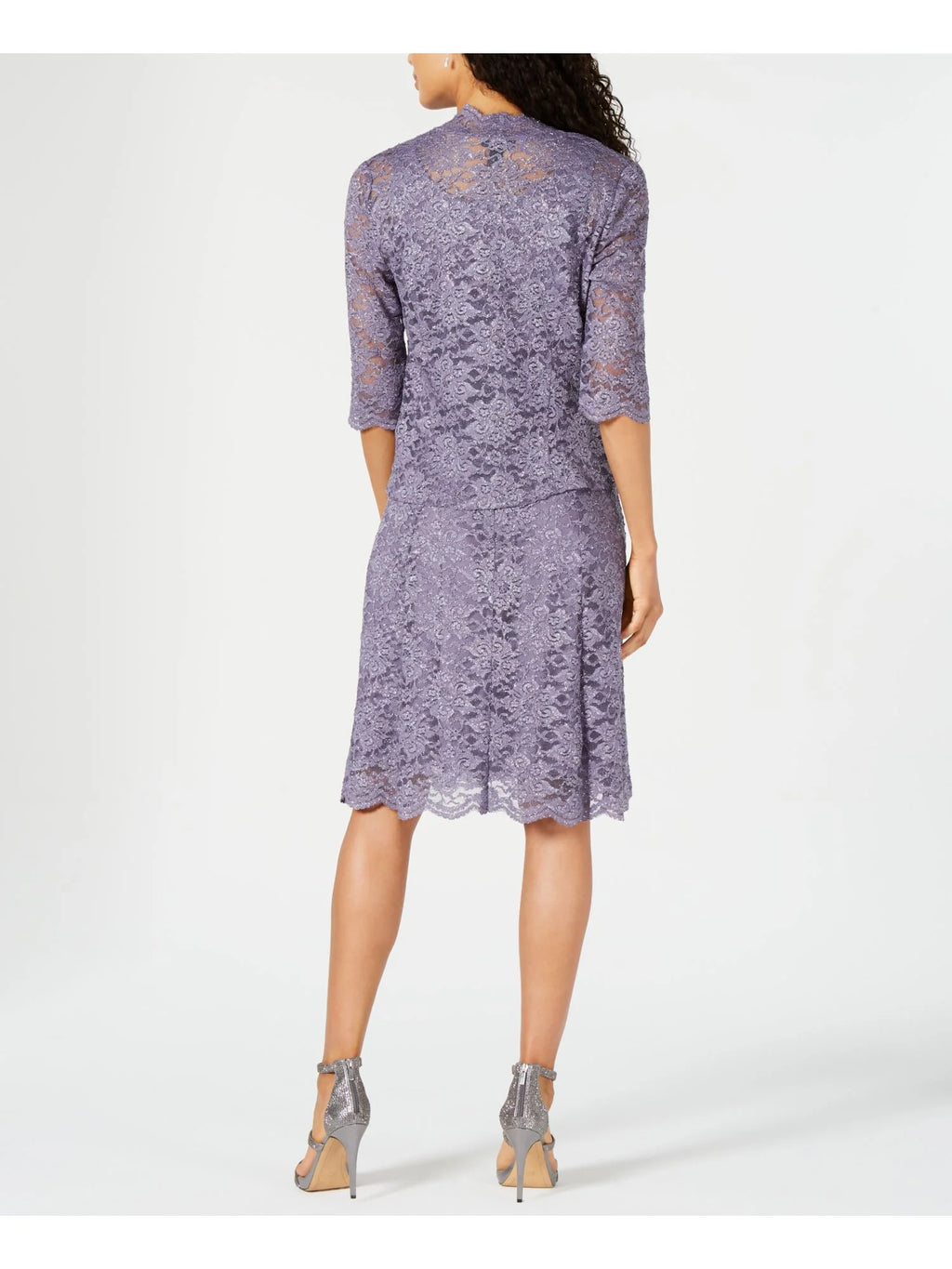 Purple Lace Glitter 3/4 Sleeve Scoop Neck Party Blouson Dress Y632