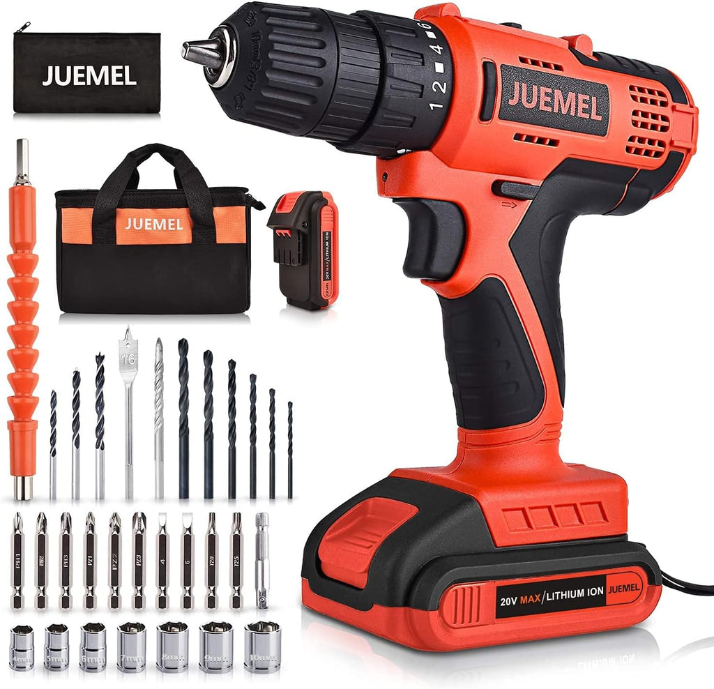 20V MAX Cordless Drill Set with 2 Batteries & Charger, 3/8 inches Keyless Chuck, 30pcs Accessories H89208