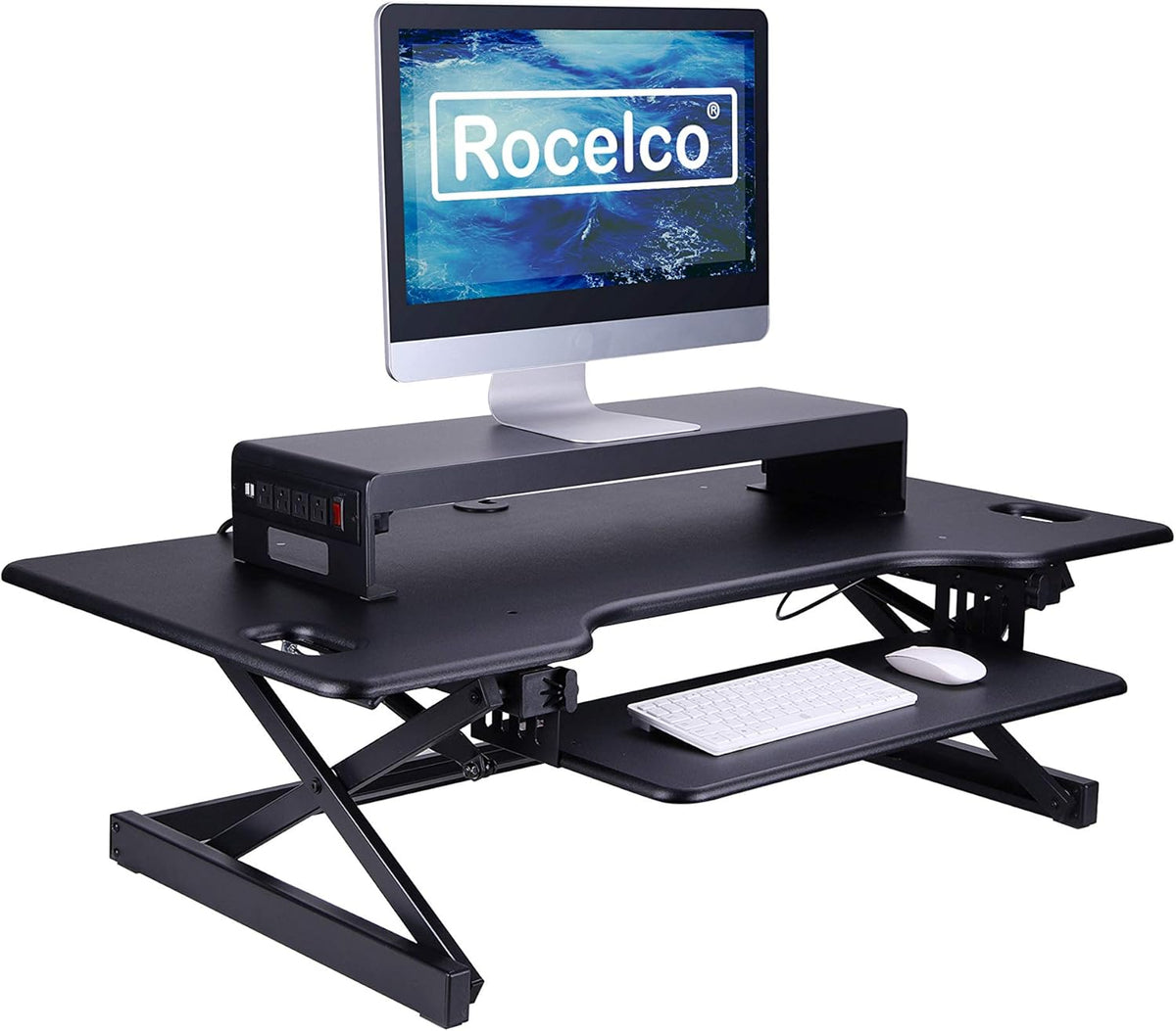 Black Dual Monitor Stand with AC Power Supply & USB 2.0 Charging J8549
