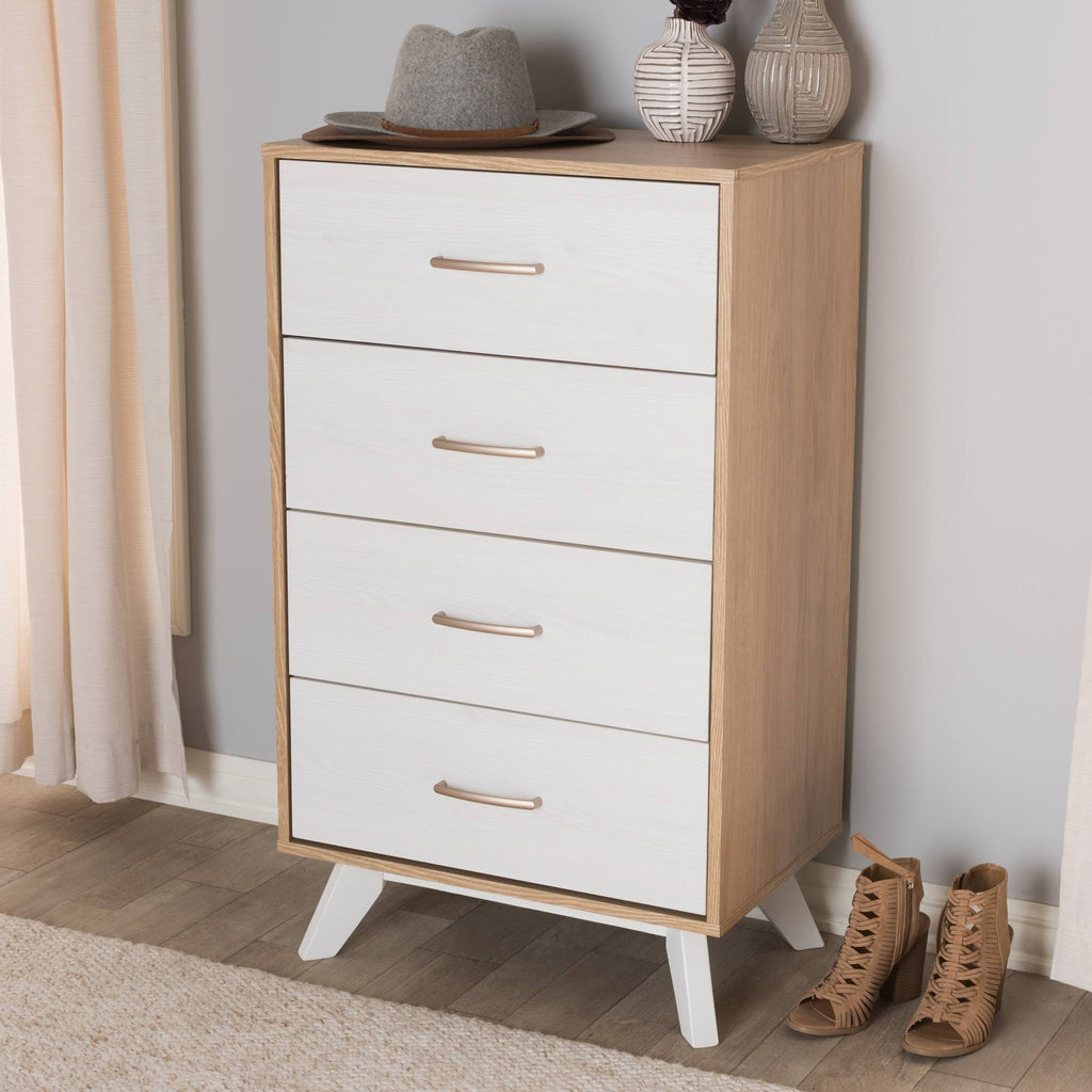 Natural Oak and Whitewashed Wood 4-Drawer Chest F778067