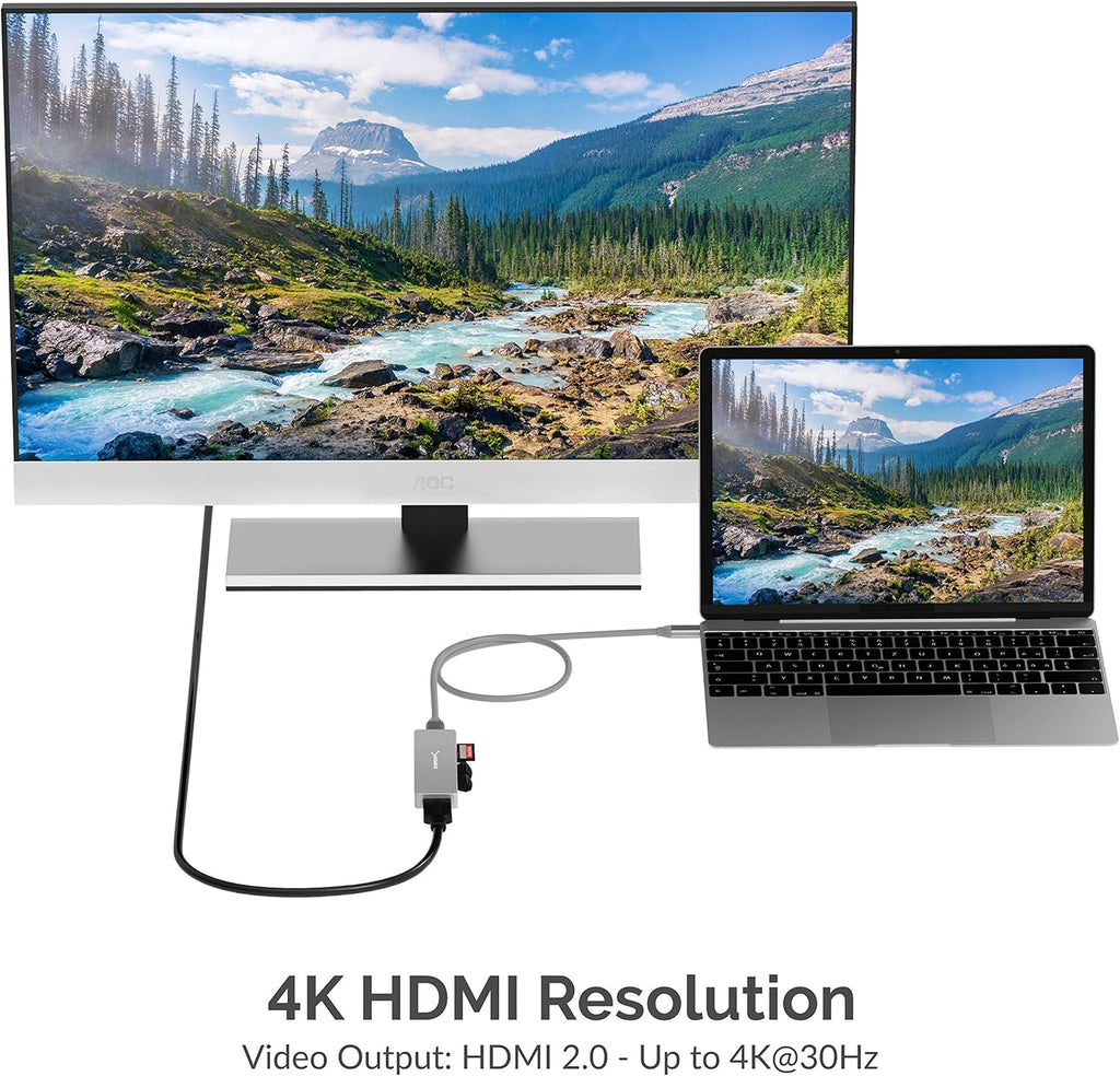 5 in 1 USB C Multi-Port HUB with SD & Micro SD Card-Reader, HDMI 2.0 Port, 2 x USB 3.0 Ports N229