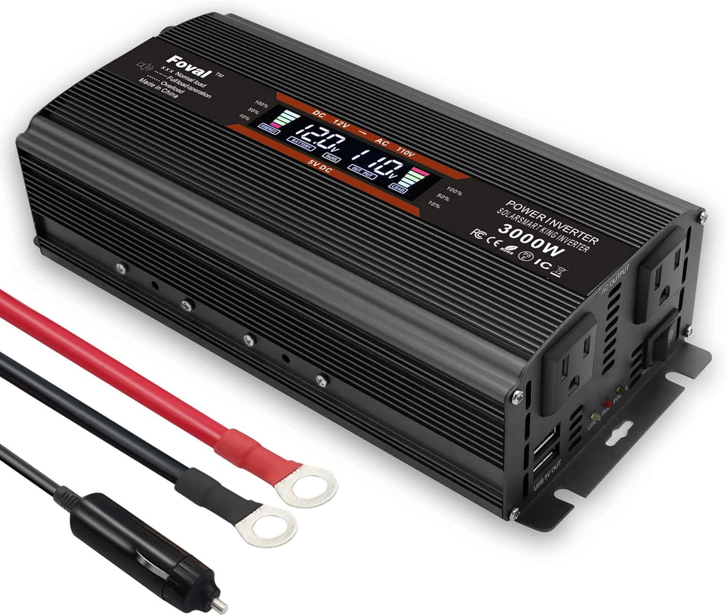 1500W Power Inverter Dual AC Outlets Dual USB DC 12V to 110V AC Car Inverter with Digital Display 4 External 40A Fuses L2269