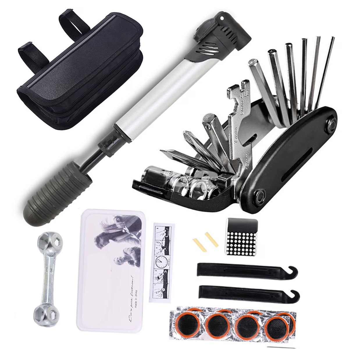 16-in-1 Bike Tyre Tool Kit with Pump and Portable Bag J202145