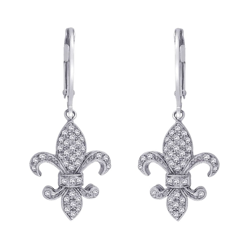 10K White Gold Fleur-De-Lis Diamond Earrings X6313