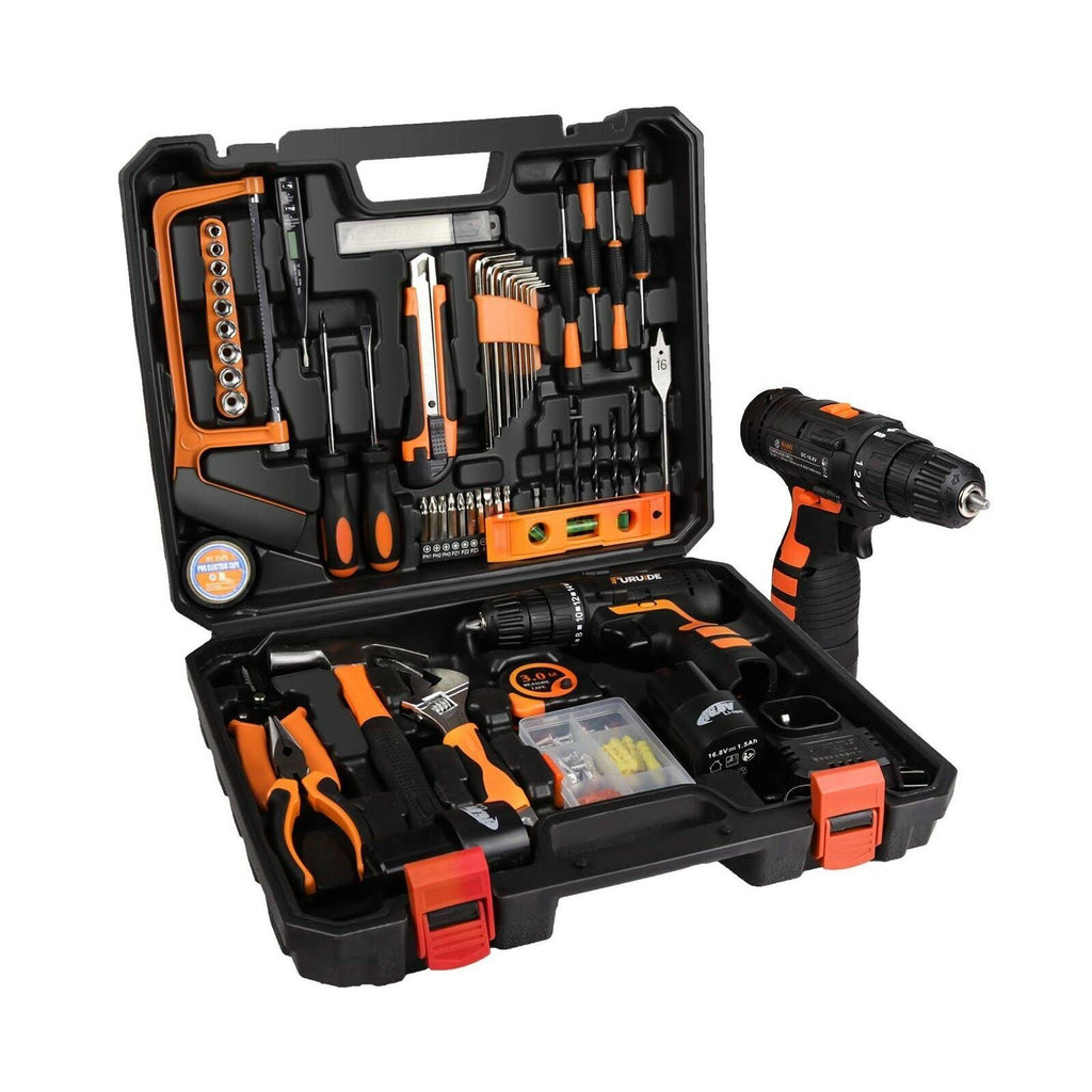16.8V Cordless Drill with 91 Piece Tool Set and Plastic Toolbox Y426724