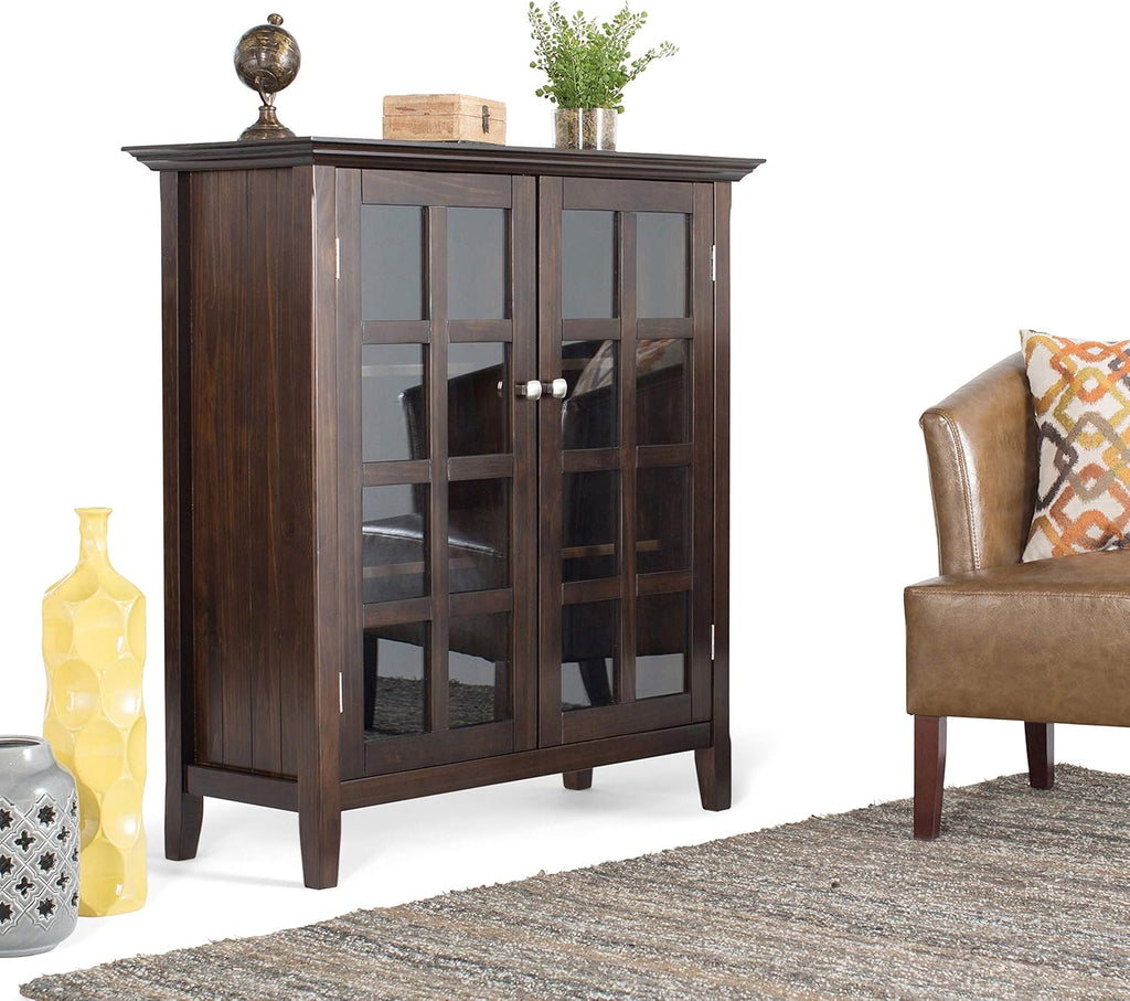 Distressed Grey Solid Wood Storage Cabinet with 2 Tempered Glass Doors and 4 Adjustable Shelves K4041