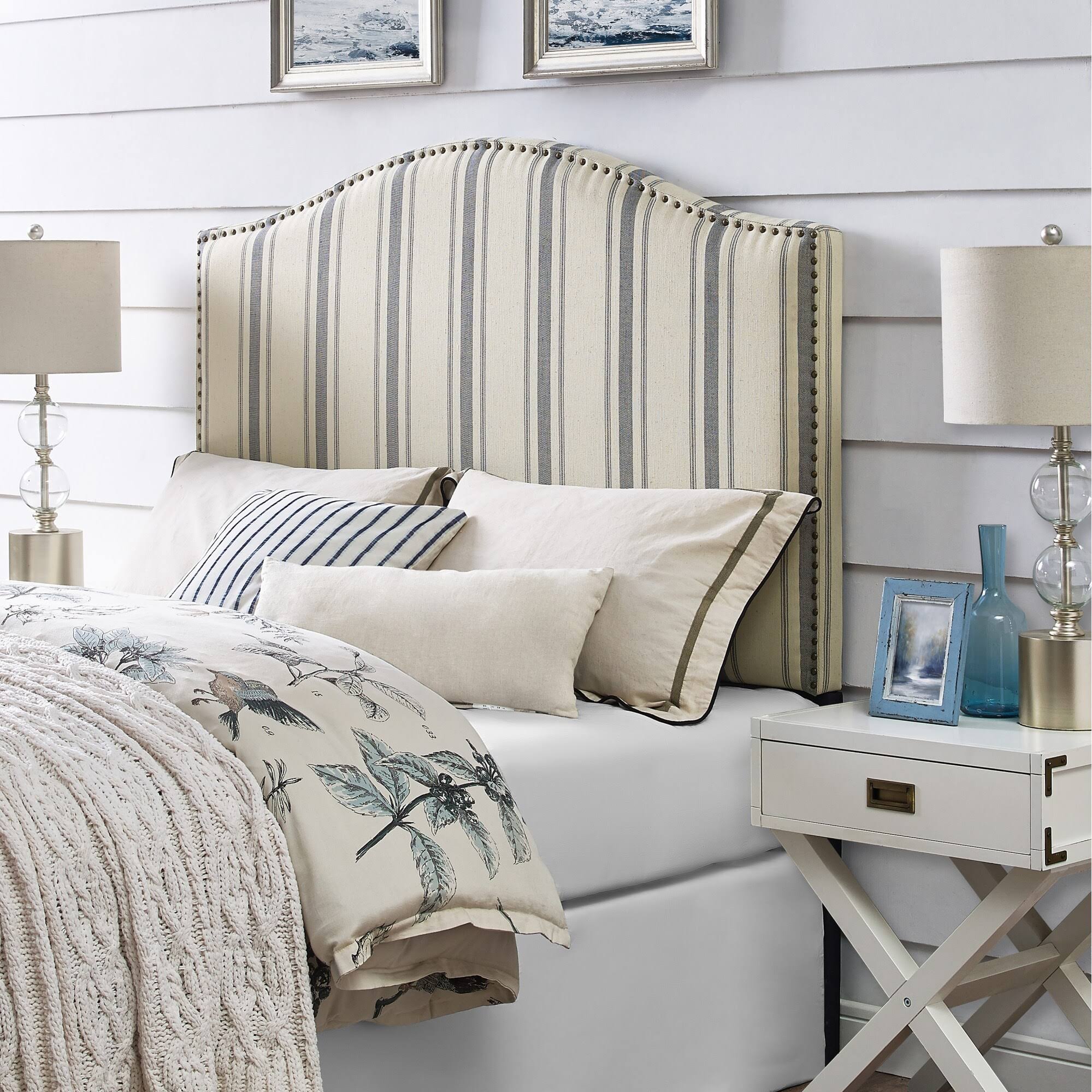 Gray Upholstered Camelback Full Queen Panel Headboard W902546