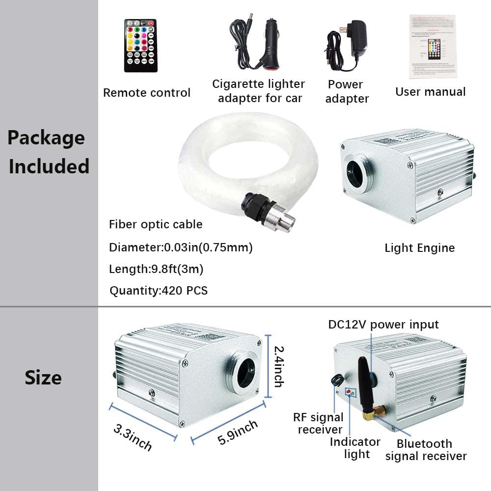 260pcs 0.03in 6.5ft RGBW LED Fiber Optic Star Ceiling Light Kit M666