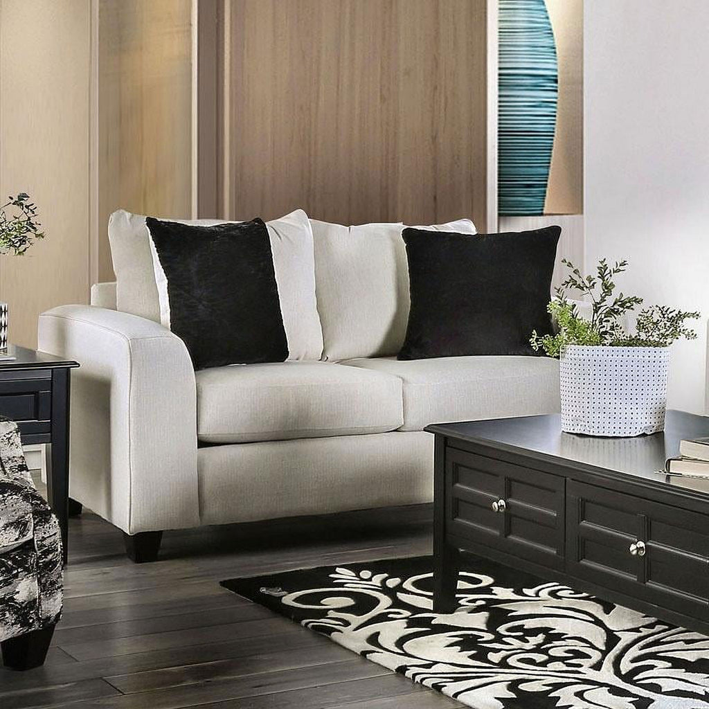 Ivory & Gray Linen-like Fabric Living Room Set 3pcs Y9099