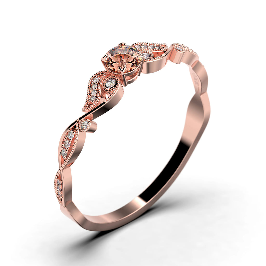 0.75 Carat Round Cut Morganite And Diamond Moissanite Engagement Ring in 925 Sterling Silver With 18k Rose Gold Plating H33446