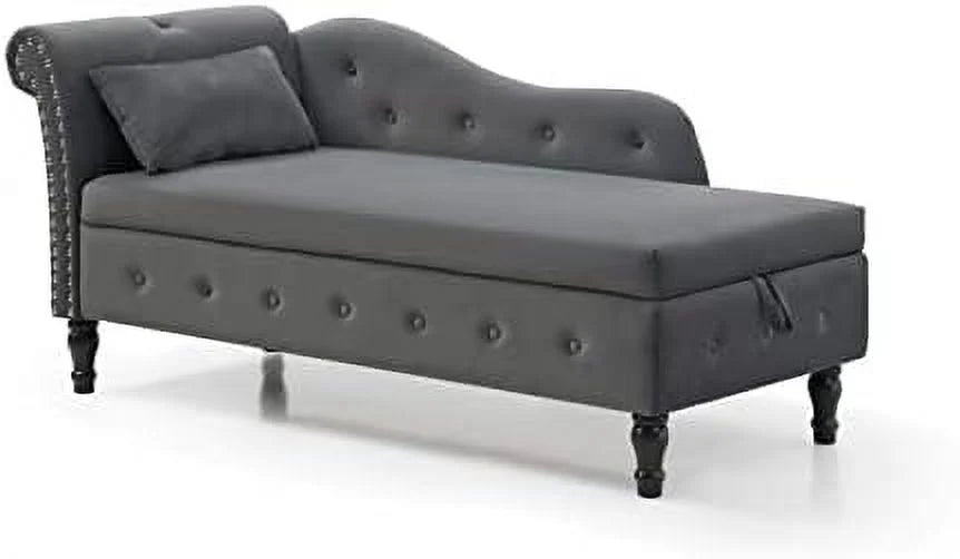 Orange Upholstered Chaise Lounge Chair with Pillow Solid Wood U532190