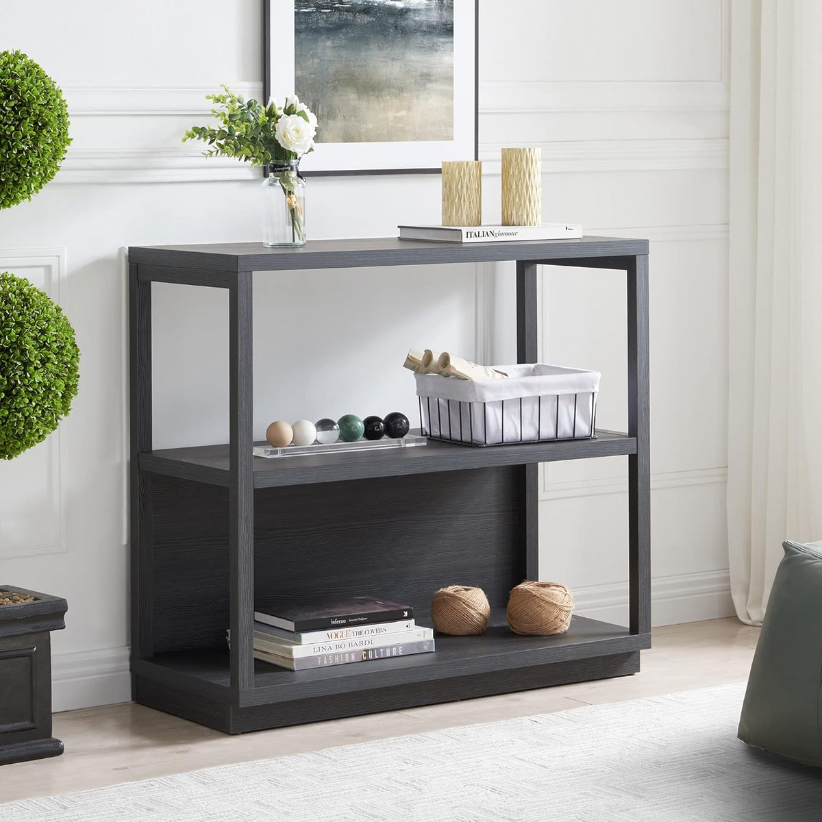 Charcoal Gray 3-Tier Wood Bookcase I460