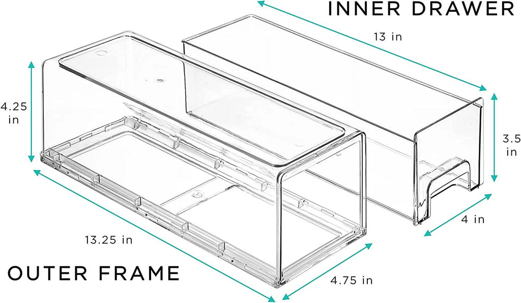 Clear Stackable Pull Out Refrigerator Organizer Bins (2 Pack | Small Wide) A6260