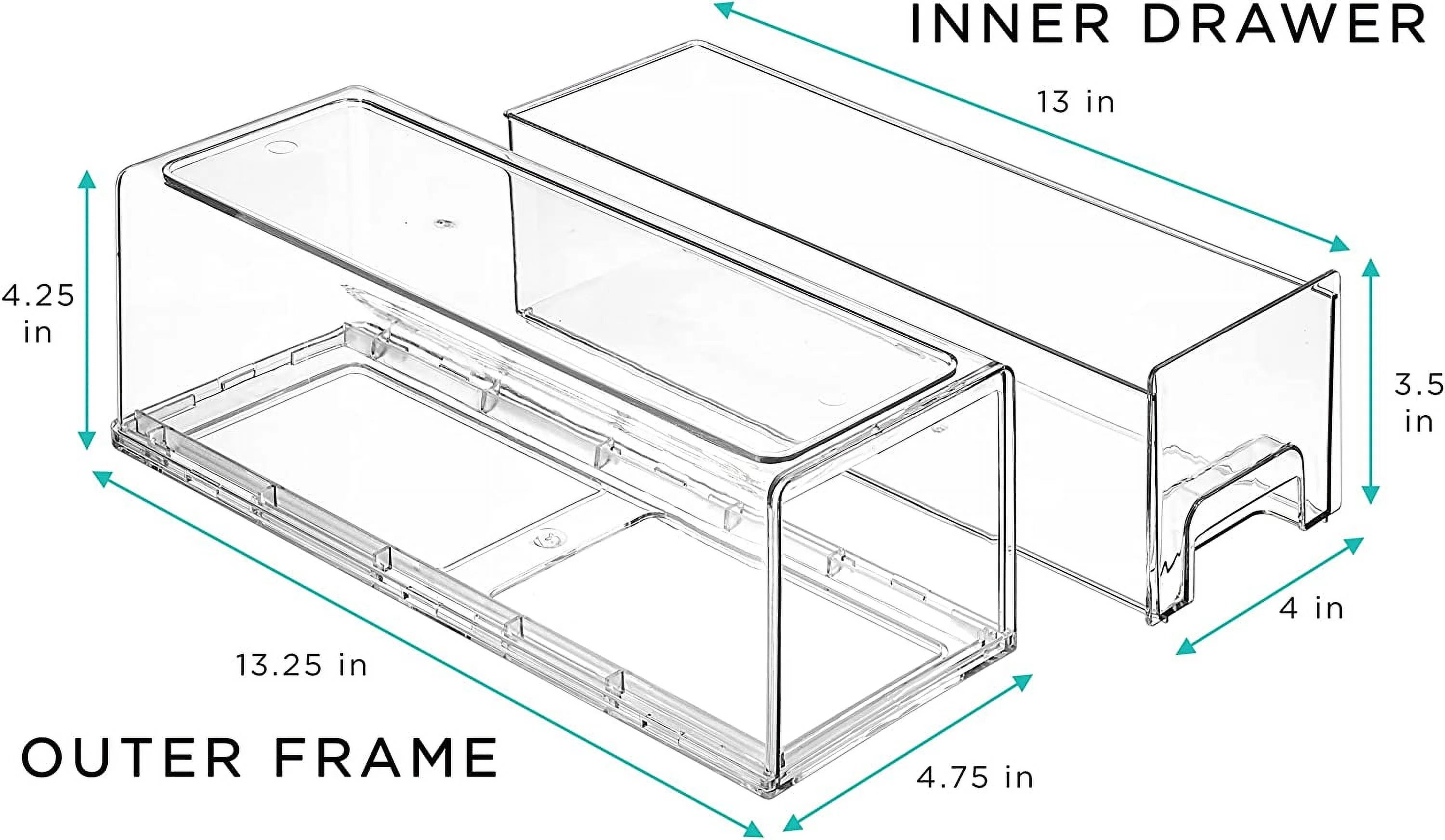 Clear Stackable Pull Out Refrigerator Organizer Bins (2 Pack | Small Wide) A6260