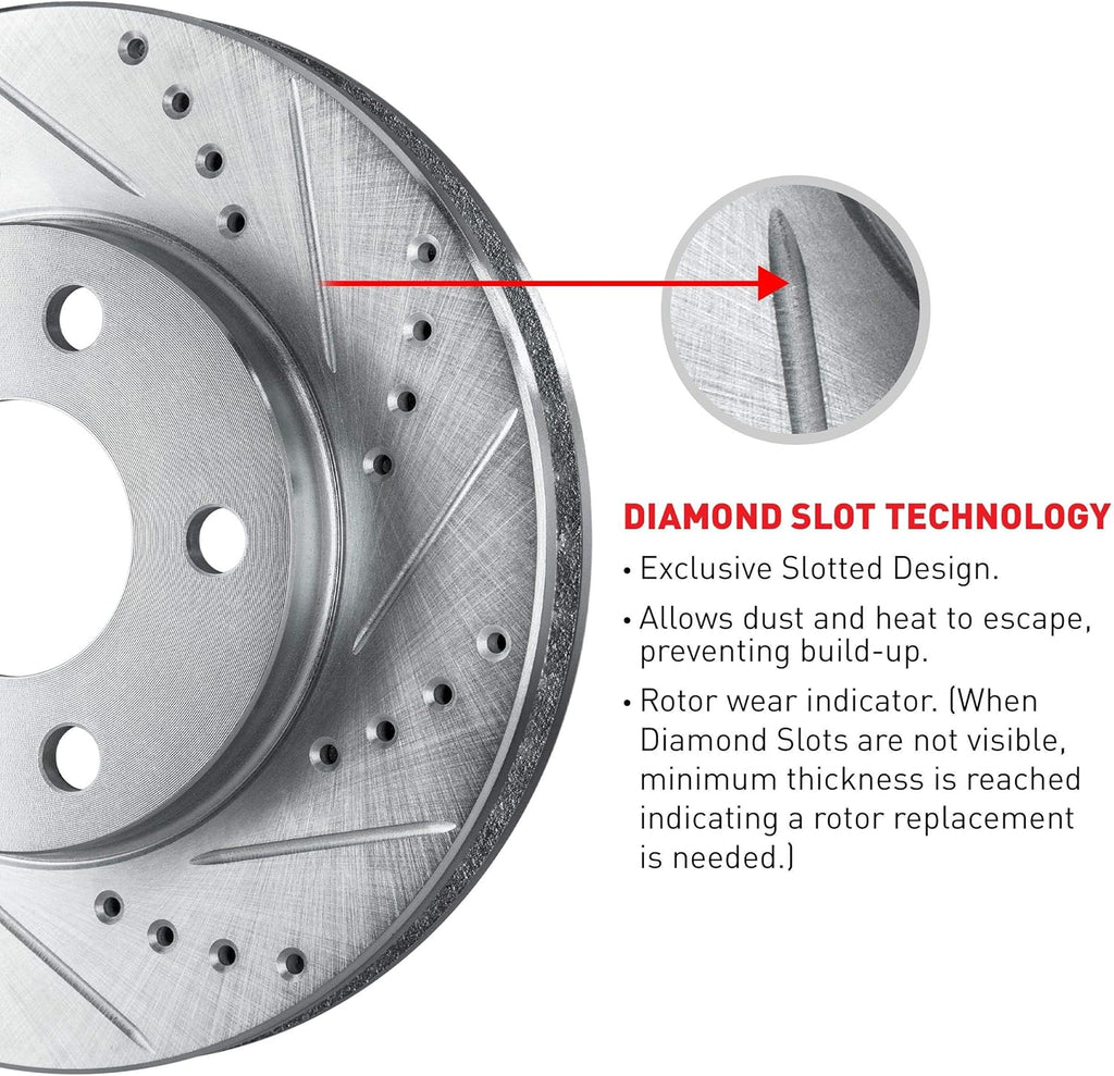 Front Rear Drilled and Slotted Brake Rotors R67107