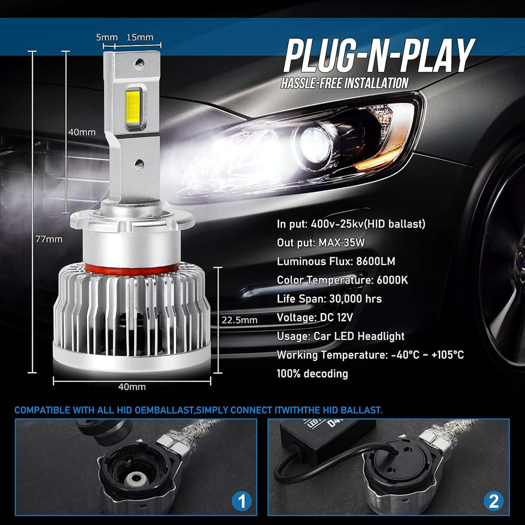 D4S LED Headlight Bulb Conversion Kit, 8600LM 6000K White 35W G976203