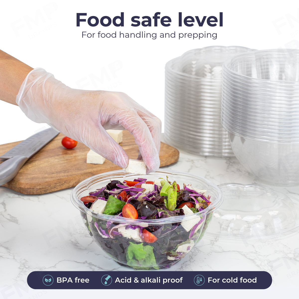 50 Pack 32 oz Clear Plastic Salad Bowls with Airtight Lids W2517