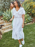 Women's Eyelet Ruffle Midi Dress with Short Sleeves K111750