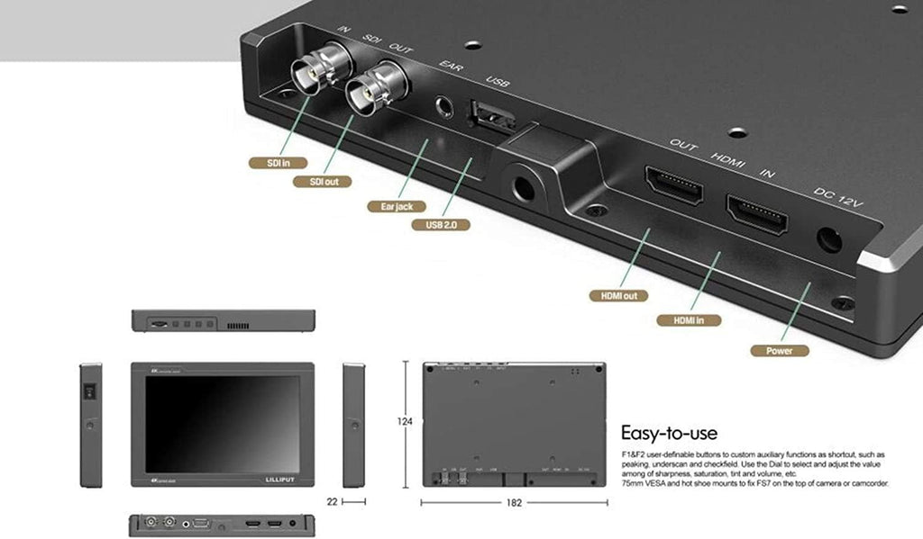 7 inch Metal Full HD 1920x1200 4K HDMI 3G-SDI On Camera Field Monitor A39320