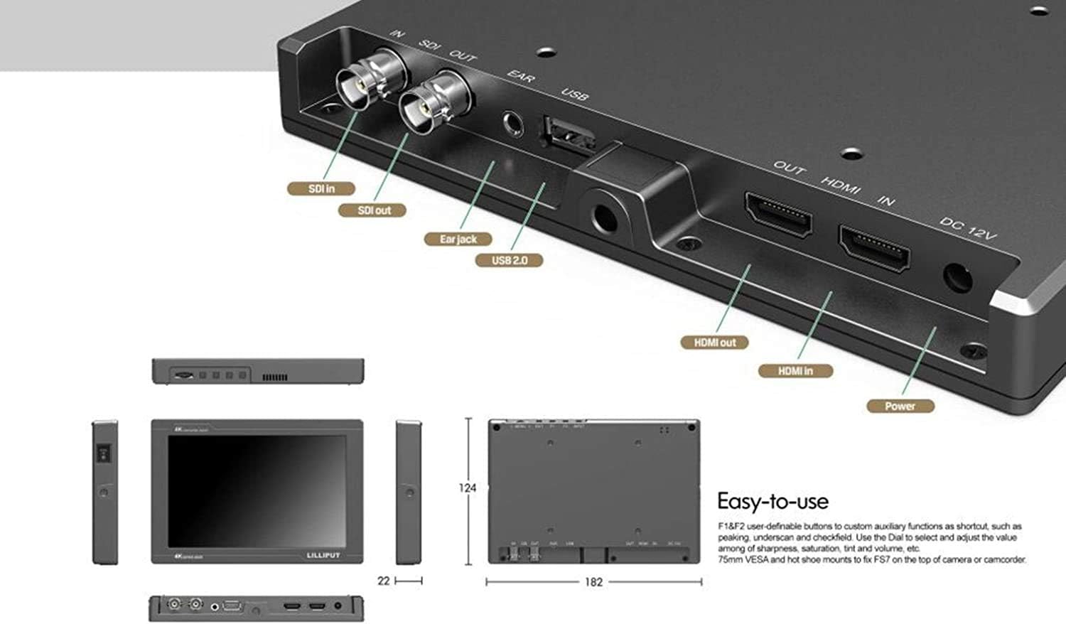7 inch Metal Full HD 1920x1200 4K HDMI 3G-SDI On Camera Field Monitor A39320