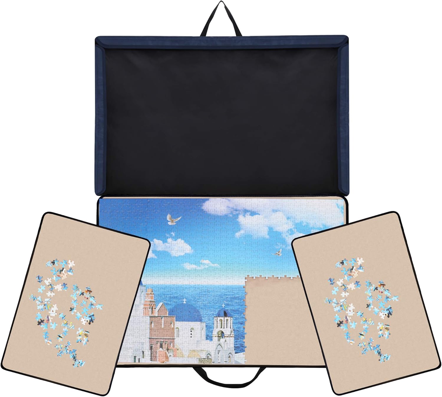 Jigsaw Puzzle Board with Trays & Cover, Non-Slip Surface, for Up to 1000 Pieces, Khaki, Pack of 2 Z1183