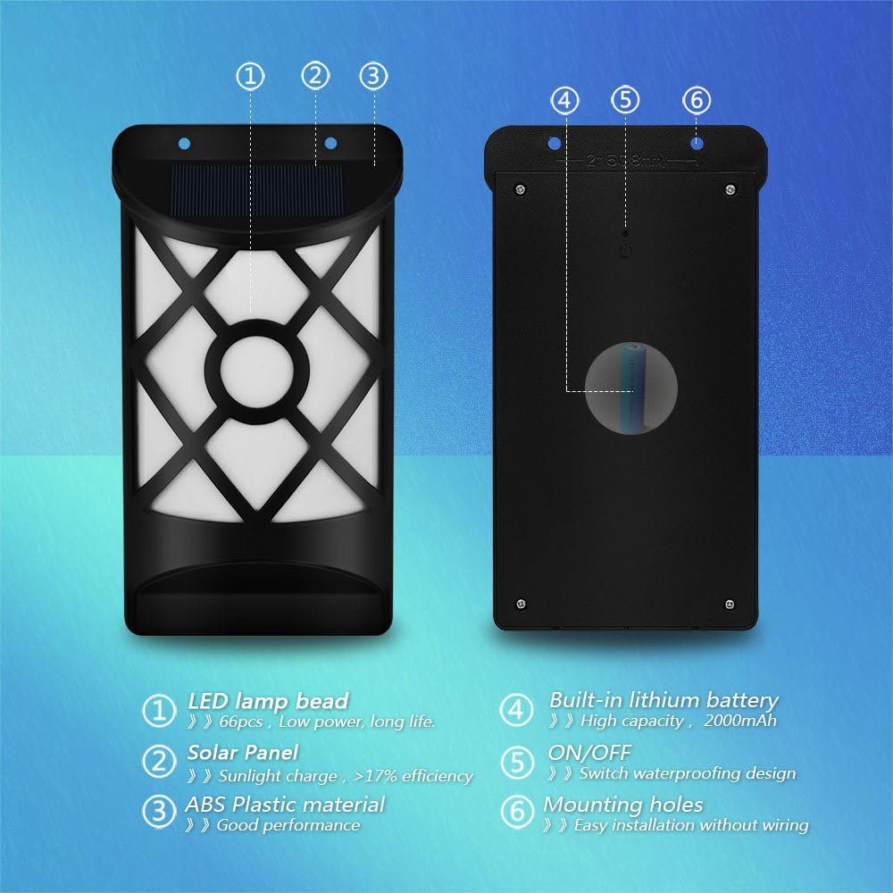 Solar Wall Flame Lights, Waterproof Outdoor Garden Lights T521