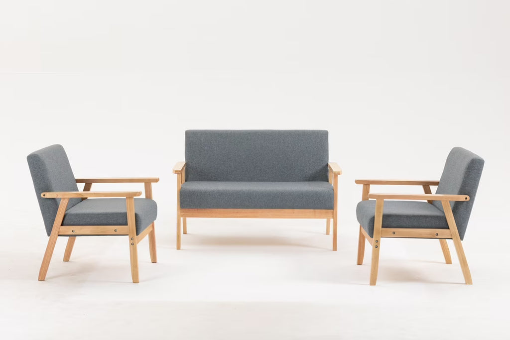Light Gray Linen Fabric Loveseat and 2 Chair Set T8243